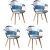 GrandCA HOME Set di 4 sedie per sala da pranzo, stile nordico, poltroncina patchwork, sedia da cucina, ufficio, Blu