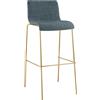CLP Sgabello Bar con Schienale Hover, Impilabile con Rivestimento in Tessuto, Struttura in Metallo Effetto Oro, Regge Fino a 150 kg, Colore:Blu