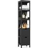 COSTWAY Mobiletto Alto e Stretto Salvaspazio, Mobile da Bagno con 2 Cassetti e 3 Ripiani, Mobiletto in Legno per Camera da Letto, Soggiorno e Ingresso, 30,5 x 30,5 x 145 cm (Nero)