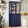 HOLTICO Vetrina Espositiva Soggiorno, Armadio Cucina Indipendente con Ante in Vetro e Legno, Cristalliera Classica con Ripiani Regolabili, Mobili Cucina per Collezionismo, Cucina e Soggiorno, blu