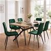 LEWE Set tavolo e sedie da pranzo,Tavolo da Cucina rettangolare in legno 140 x 80 x 76 cm，con 6 Sedie imbottite in Velluto per Cucine per Cucina, Soggiorno, Sala da Pranzo(Legno chiaro+Verde scuro)