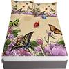 Surwin Lenzuolo, Set Lenzuola - 1 Lenzuolo con Angoli e 2 Federe, Stampe di Farfalle Lenzuolo con Angoli per Letto Singolo Matrimoniali (Fiore,120x200x30cm)