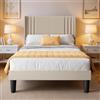 Blishom Letto imbottito 120 x 200 cm, con testiera e rete a doghe, robusto letto in tessuto per ragazzi e camere degli ospiti, struttura imbottita,Beige
