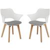 GrandCA HOME Set di 2 Sedie da Cucina Nordica Sedia da Pranzo con Gambe in Legno Massello, Sedie Imbottite per Camera da Letto, Soggiorno, Cucina, Bianco
