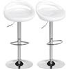 HOMCOM Set 2 Sgabelli da Bar Alti, Sgabelli Girevoli a 360°, con Schienale e Poggiapiedi, Altezza Regolabile, Base in Acciaio, per Sala da Pranzo e Cucina, 46x41x76-96cm, Bianco