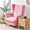 Hiseng 2 Pezzi Copripoltrona con Orecchie Elasticizzato, Impermeabile Copripoltrona 1 Posto con Fodera per Cuscino Rimovibile e Lavabile per Soggiorno Camera da Letto (Rosa)