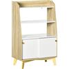 HOMCOM Mobile da Salotto Portaoggetti con Scaffale Aperto a 2 Livelli e Armadietto a 2 Ante, in Truciolato e Legno di Pino, 58x30x93 cm, Bianco e color Legno