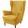 Chickwin Copripoltrona con Orecchie, Copripoltrona 1 Posto Lavabile, Piccoli Quadrati 2 Pezzi Copri Poltrona con Braccioli, Copri Poltrona Antiscivolo (Giallo)