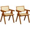 Totò Piccinni Sedia DALY in legno design retrò con braccioli, seduta e schienale in paglia di vienna rattan (2, Noce)