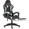 bigzzia - Sedia da gaming, ergonomica, per gamer, con cuscino lombare e poggiatesta, regolabile in altezza, sedia per computer, per ufficio, per adulti, ragazze e ragazzi (Con poggiapiedi, bianco)