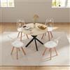 GrandCA HOME Tavolo da Pranzo con 4 Sedie, Tavolo da Pranzo Rotondo da 100 CM, Sedia da Cucina Imbottita Trasparente, Set Tavolo da Pranzo e Sedie (Travertino Giallo + Bianco)