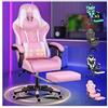 ALFORDSON Sedia Gaming Ergonomica Reclinabile,Con Massaggio e Cuscino Lombare,Sedia Gamer con Cervicale e Poggiapiedi Retrattile,Altezza Regolabile,Poltrona Ufficio Reclinabile 150°, Similpelle(Rosa)