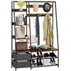 COSTWAY Appendiabiti Multiusi con Scarpiera, 2 Cassettiere in Tessuto, 6 Ripiani Laterali, 9 Ganci, Stand Appendiabiti in Legno e Acciaio per Ingresso Camera da Letto, 122x40x180cm