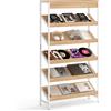COSTWAY Libreria a 6 Ripiani, Scaffale Inclinato con Struttura Metallica, Porta Giornali Industriale in Legno, Organizer per Soggiorno Camera da Letto Studio, 90x30x161 cm (Naturale)