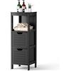 GYMAX Mobiletto Armadietto Mobile da Bagno, con Scomparto e Cassetto, Armadietto da Terra in Legno per il Bagno, Comodino di Stile Nordico Minimalista, Bianco, 30x30x89 cm (Nero)