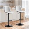 STOOLINK Set di 2 Sgabello da Bar Sedia Bar Pelle in Microfibra, Sgabelli Cucina Regolabile in Altezza e Girevole a 360°, Sgabello Bar con Schienale e Poggiapiedi-Bianco