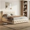ZSSWSS Letto matrimoniale imbottito 160 x 200 cm con spazio di archiviazione, letto per ragazzi, letto idraulico con testiera regolabile, letto per adulti con rete a doghe, velluto, albicocca