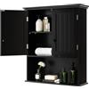 GYMAX Armadietto Bagno da Parete, Mobiletto Portaoggetti a Ripiani Regolabili, Ampio Spazio di Stoccaggio, Moderno e Semplice, in Legno, Ante a Doppio, 60 x 20 x 70,5cm (Nero)