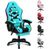 ALFORDSON Sedia Gaming Massaggiante e Luci LED,Poltrona Scrivania con Poggiapiedi,Sedia Gamer Ergonomica per Ufficio Domestico,Schienale Regolabile 90-150°,Portata 180KG, Similpelle(Ciana)