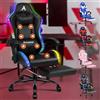 ALFORDSON Sedia Gaming con Massaggiante e Luci LED,Sedia Ergonomica Gamer per Scrivania,Poltrona Regolabile in Altezza con Supporto Lombare Poggiatesta,Schienale Regolabile 90-150°, Similpelle(Nera)