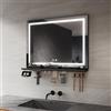SIRHONA Specchio da bagno 80 x 60 cm con bordo di stoccaggio, specchio anti-appannamento con illuminazione, dimmerabile e 3 colori regolabili, scatola di trucco, piccolo supporto, memoria, CRI>90