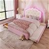 NNJN Letto imbottito con rete a doghe, illuminazione ambiente con telecomando, a forma di principessa della corona, letto estraibile, 2 cassetti, materiale PU, rosa (senza materasso) (140 x 200 cm