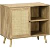 HOMCOM Credenza da cucina a buffet da soggiorno, mobile ausiliario da cucina con porta in rattan e 2 ripiani per sala da pranzo, 80 x 39 x 70 cm naturale