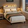 Blishom Letto imbottito con luce LED 120 x 200 cm，Piattaforma Struttura letto (2 Prese CA 2 Porte USB), Per le camere degli ospiti e le camere da letto (Beige, 120 x 200 cm)