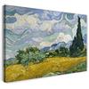 Printed Paintings Stampa su Tela con Telaio (100x70cm): Vincent Van Gogh - Campo di Grano con cipressi (1889) - Quadri Moderni