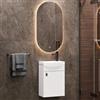 Planetmöbel Set di mobili da bagno lavabo con mobiletto 40 x 60 x 29 cm, specchio con illuminazione 50 x 90 cm per bagno e WC ospiti, bianco