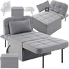 tectake® Sgabello Letto 4 in 1, Poltrona Letto Regolabile in 6 Posizioni, Pouf Imbottito con Fodere Lavabili, Struttura in Acciaio Robusta, Perfetto come Lettino Singolo o Poltrona Relax - Grigio