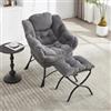 Rosebibi Lazy Chair with pouf, Modern Lounge Accent, Armrests and a Side Pocket, Leisure Upholstered Sofa Reading, Footrest for Small Space, Corner Chair (Grey)