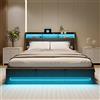 BLSYHDH Letto baule 140 x 190 con LED,Letto imbottito LED idraulico con porta USB LIT imbottito con cassapanca letti matrimoniali con contenitore letti matrimoniali (grigio+lino, 140 x 190)