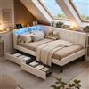 Poeahu Divano letto singolo 90 x 200 cm con illuminazione a LED e presa USB, struttura letto singolo con 2 cassetti, testiera con vano portaoggetti, cornice per letti con rete a doghe