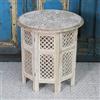 Casa Moro Tavolino orientale Haytam 52x52x54 cm (L/I) rotondo in Shabby Chic bianco intagliato a mano in legno massello di mango | artigianato di Marrakech | tavolino vintage | NH-5326-B