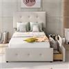 REXO Letto imbottito 90 x 200 cm, letto con schienale, rete a doghe e due cassetti, tessuto di velluto delicato sulla pelle, letto singolo per ragazzi (senza materasso) (beige)