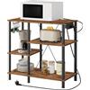 HOOBRO Scaffale da Cucina con Presa di Corrente, Scaffale Porta Microonde con 5 Ganci a S, Stazione di Lavoro da Cucina con Armadio, Portaoggetti per Soggiorno, Marrone Vintage e Nero EBF19CHB01