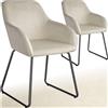 tectake® set di 2 sedie in velluto per sala da pranzo, poltrona elegante, sedia imbottita con schienale, poltroncina di design, per soggiorno, cucina, ufficio, gambe in metallo, 2 sedie - Crema/Nero