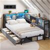 DICTAC Divano letto 90 x 200 con illuminazione a LED e stazione di ricarica, letto Daybed 90 x 200 cm con vano portaoggetti 5 scomparti e 2 cassetti, letto per ragazzi 90 x 200 con rete a doghe in