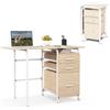 LIFEZEAL 2 in 1 Scrivania Ufficio, Scrivania Mobile Porta Computer, con 3 Cassetti, Piano Pieghevole, 6 Ruote, Salvaspazio, Tavolo, Postazione di Lavoro, Metallo+Legno, Max100kg, 105x50x75cm, Naturale