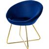 ML DESIGN modern living ML-Design Sedia da Sala da Pranzo in Velluto Blu Sedia da Soggiorno con Schienale Rotondo Poltrona Imbottita Gambe in Metallo Dorato Poltroncina Ergonomica da Cucina con Schienale e Braccioli