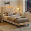Blishom Letto singolo imbottito,PiattaformaStruttura letto,90 x 200CM,con luce LED(2 Prese CA 2 Porte USB),con Testiera,Per le camere degli ospiti e le camere da letto,Beige