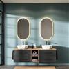 Planetmöbel LUX - Set di mobili da bagno con mobiletto 170 cm, 2 lavandini 42 cm, bianco, 2 specchi 50 cm, colore: oro quercia/antracite