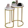 Mendler Set 2X tavolini Eleganti da Salotto HWC-K46 Effetto Marmo Bianco Oro
