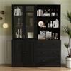 VOWNER Libreria con Ante in Vetro, 180cm Libreria Espositiva Alta, Mobile Vetrina Soggiorno con Cassetti, Armadietto con Vetrina Armadietto Laterale per Soggiorno, A+B (Nero)