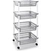 Acan Tradineur PLFT Carrello in plastica per frutta e verdura con 4 ripiani e ruote, cestini impilabili per frutta, verdura, cucina, bagno Argentato 85 x 40 x 30 cm