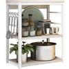 Meyvaser.com Ecommerce Company Meyvaser - Scaffale da cucina, con ripiani di stoccaggio, telaio in metallo bianco, scaffale industriale per microonde, 50 x 30 x 71,5 cm, colore naturale e bianco