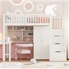 Idemon Letto a soppalco 90 x 200 cm con armadio e tavolo (struttura in legno, bianco), letto multifunzione con scala e scaffale, design salvaspazio per camera da letto e cameretta dei bambini