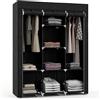HOMCOM Guardaroba in Tessuto con Base Rialzata, 8 Ripiani e 2 Barre, Armadio Guardaroba Salvaspazio in Tessuto non Tessuto, PP e Acciaio, per Camera da Letto, 125x43x162.5 cm, Nero