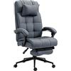 Vinsetto Sedia da Ufficio Ergonomica Reclinabile, Sedia Direzionale con Schiena Alta, Poltrona Ufficio con Poggiatesta e Poggiapiedi Estraibile, 66x76x112-120cm, Grigio